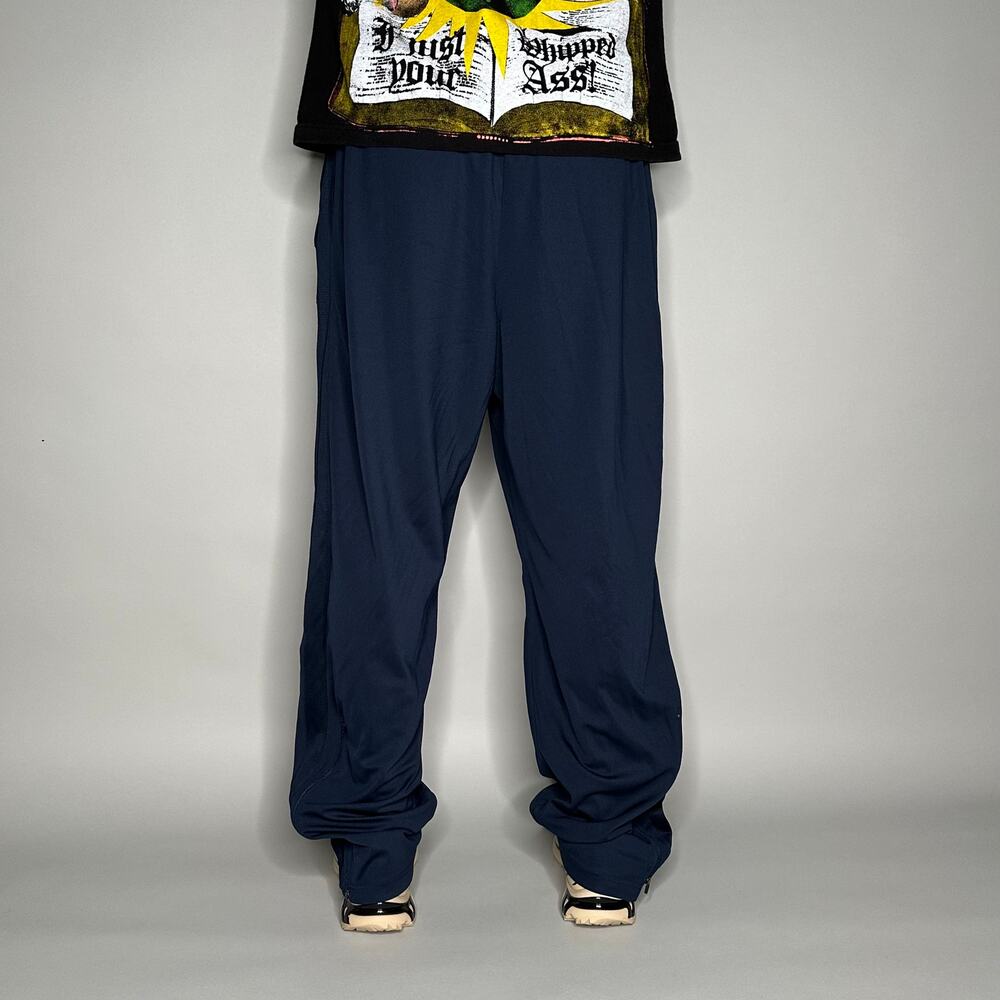 Nike Sweatpants Navy Blue Polyester White Swoosh Baggy Wide Leg - Picture 3 of 4